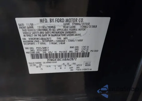 2010 Ford Flex Se из США, поврежденный, VIN 2FMGK5BC1ABA62872